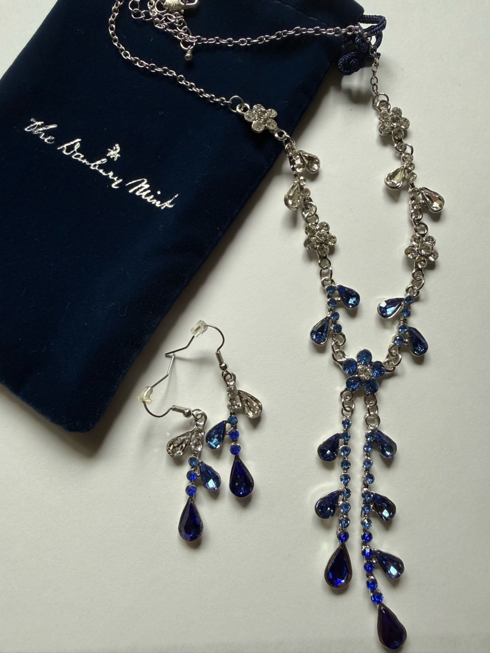 Danbury Mint Silver-Tone Necklace and Earring Set with Blue Crystals